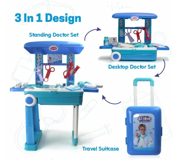 FAMNEST_JOYBOX_3-in-1_Doctor_Kit_for_Kids_|_Portable_Pretend_Play_Medical_Trolley_Suitcase_with_LED_Light_Instruments_and_Sounds_|_Blue_Playset_for_Boys_Girls_|_Doctor_Set_for_Kids