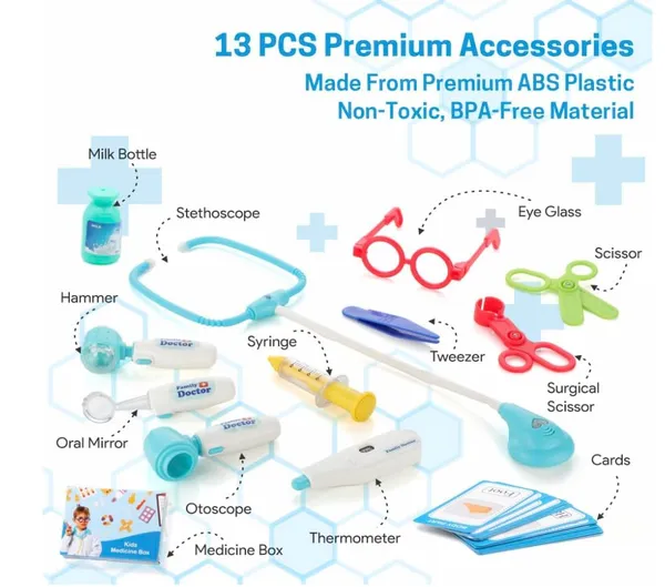 FAMNEST_JOYBOX_3-in-1_Doctor_Kit_for_Kids_|_Portable_Pretend_Play_Medical_Trolley_Suitcase_with_LED_Light_Instruments_and_Sounds_|_Blue_Playset_for_Boys_Girls_|_Doctor_Set_for_Kids