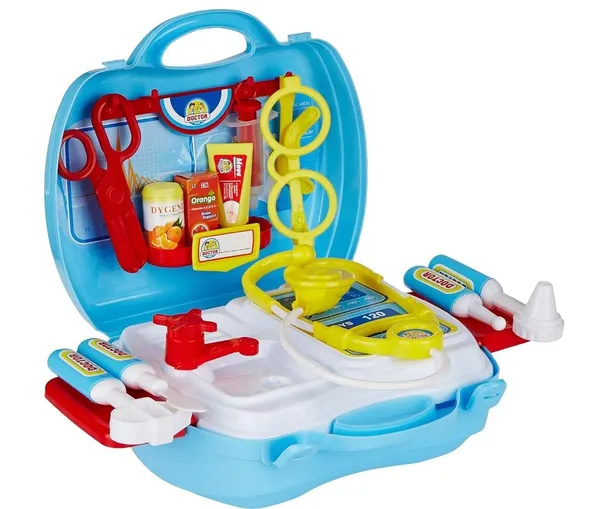 FAMNEST_JOYBOX_Kids_Doctor_Play_Set_with_21_Pcs_Medical_Kit_in_Blue_Carry_Case_|_Pretend_Play_Doctor_Toy_Stethoscope_for_Boys_&_Girls_Ages_3+_|_Blue_Suitcase_Case,_22x24cm_|_Removable_Workstation_Tray