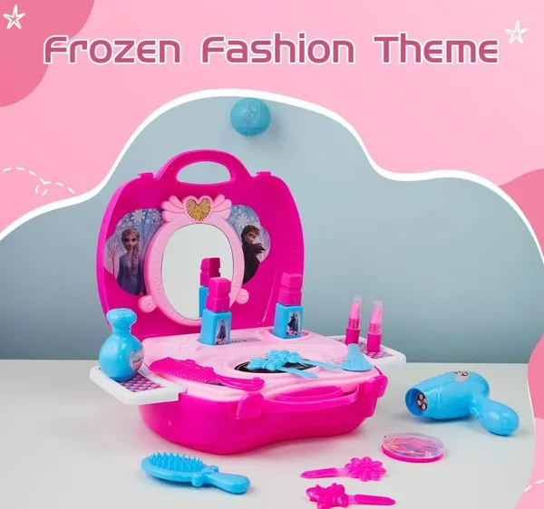 FAMNEST_JOYBOX_Kids_Makeup_Toy_Set_with_Mirror_and_Carry_Case_|_Pretend_Play_Beauty_Kit_with_Hair_Dryer_Comb_Accessories_|_Portable_Vanity_Playset_for_Girls,_Ages_2+