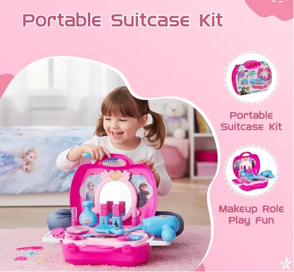 FAMNEST_JOYBOX_Kids_Makeup_Toy_Set_with_Mirror_and_Carry_Case_|_Pretend_Play_Beauty_Kit_with_Hair_Dryer_Comb_Accessories_|_Portable_Vanity_Playset_for_Girls,_Ages_2+
