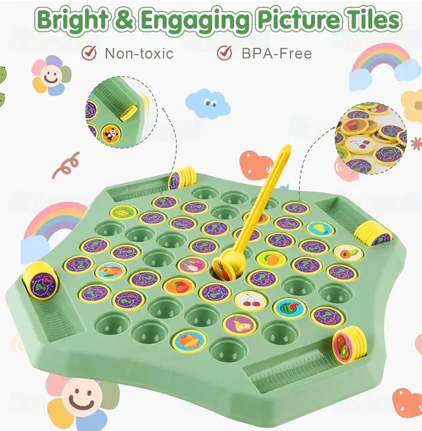 FAMNEST_JOYBOX_Memory_Matching_Tile_Board_Game_for_Kids_|_Brain_Development_Flip_and_Match_Puzzle_Toy_with_4_Picking_Sticks_|_Family_Indoor_Fun_Game_Ages_3+,_Green,_50+_Memory_Pieces,_2_Sticker_Sheets