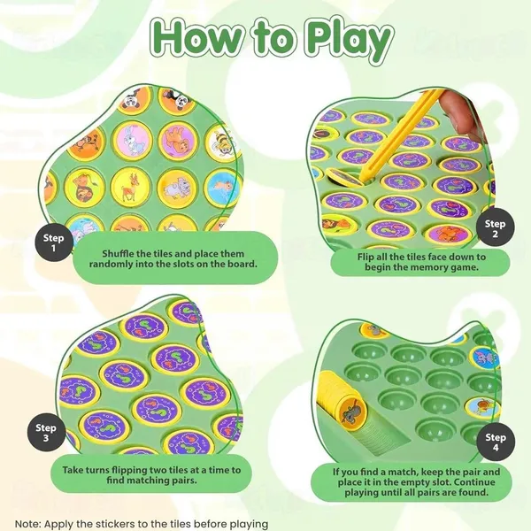 FAMNEST_JOYBOX_Memory_Matching_Tile_Board_Game_for_Kids_|_Brain_Development_Flip_and_Match_Puzzle_Toy_with_4_Picking_Sticks_|_Family_Indoor_Fun_Game_Ages_3+,_Green,_50+_Memory_Pieces,_2_Sticker_Sheets