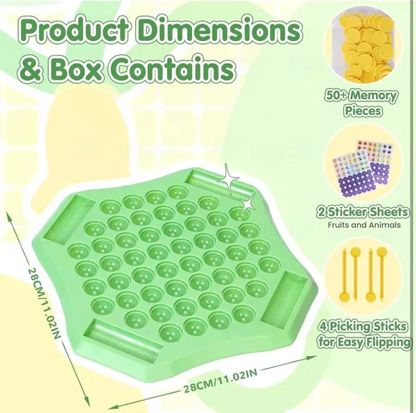FAMNEST_JOYBOX_Memory_Matching_Tile_Board_Game_for_Kids_|_Brain_Development_Flip_and_Match_Puzzle_Toy_with_4_Picking_Sticks_|_Family_Indoor_Fun_Game_Ages_3+,_Green,_50+_Memory_Pieces,_2_Sticker_Sheets