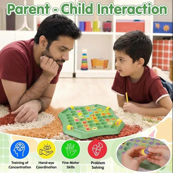 FAMNEST_JOYBOX_Memory_Matching_Tile_Board_Game_for_Kids_|_Brain_Development_Flip_and_Match_Puzzle_Toy_with_4_Picking_Sticks_|_Family_Indoor_Fun_Game_Ages_3+,_Green,_50+_Memory_Pieces,_2_Sticker_Sheets