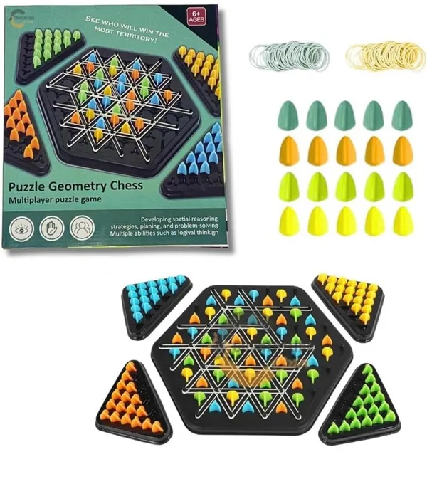 FAMNEST_JOYBOX_Puzzle_Geometry_Chain_Chess_Game_|_Elastic_Band_Strategy_Board_Game_for_2-4_Players_|_Educational_Logic_Brain_Teaser_Toy_for_Kids_Ages_6+_|_Colorful_Pieces,_Indoor_Thinking_Game