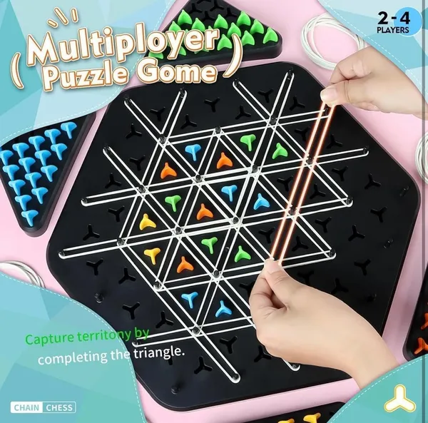 FAMNEST_JOYBOX_Puzzle_Geometry_Chain_Chess_Game_|_Elastic_Band_Strategy_Board_Game_for_2-4_Players_|_Educational_Logic_Brain_Teaser_Toy_for_Kids_Ages_6+_|_Colorful_Pieces,_Indoor_Thinking_Game