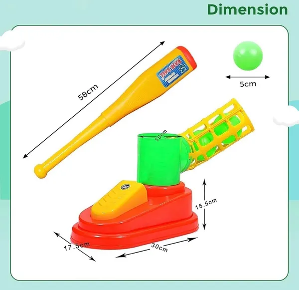 FAMNEST_JOYBOX_Kids_Baseball_Toy_Set_with_Automatic_Pedal_Launcher_|_Retractable_Bat_and_Green_Balls_|_Outdoor_Sports_Training_Practice_Game_for_Boys_and_Girls_|_Basball_Practice_Game_Toy