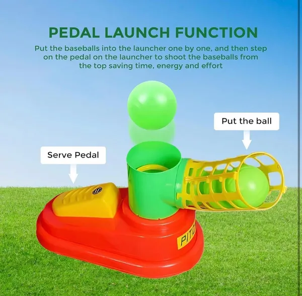 FAMNEST_JOYBOX_Kids_Baseball_Toy_Set_with_Automatic_Pedal_Launcher_|_Retractable_Bat_and_Green_Balls_|_Outdoor_Sports_Training_Practice_Game_for_Boys_and_Girls_|_Basball_Practice_Game_Toy