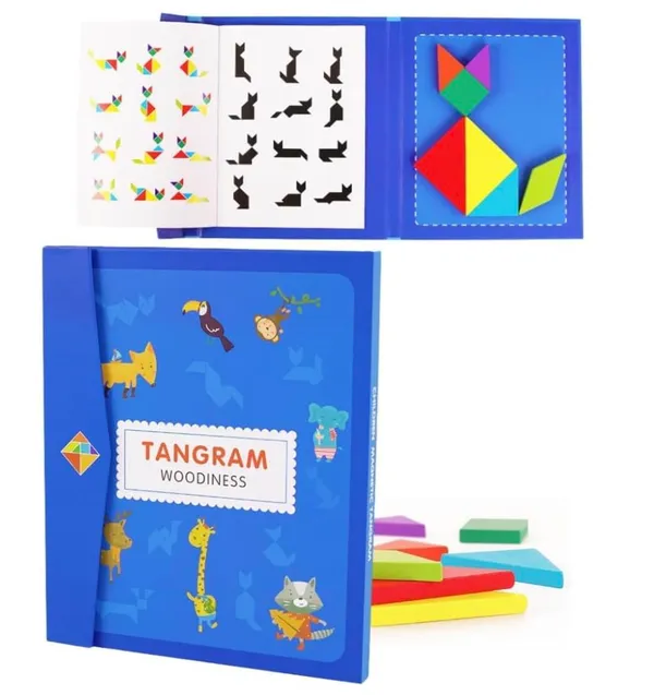 FAMNEST_JOYBOX_Wooden_Tangram_Puzzle_Book_for_Kids_|_7-Piece_Colorful_Magnetic_Shape_Brain_Teaser_with_Pattern_Cards_|_Friendly_Magnetic_Puzzle_Game_|_Travel_Educational_Toy_for_Ages_3+