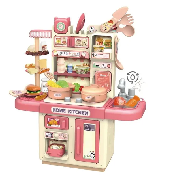 FAMNEST_JOYBOX_Kids_Pretend_Play_Kitchen_Set_|_Cooking_Role_Play_Toy_with_Running_Water_Sink_|_Light_Sound_and_Smoke_Effects_|_52cm_Accessories_for_Boys_Girls,_Ages_3+,_Pink