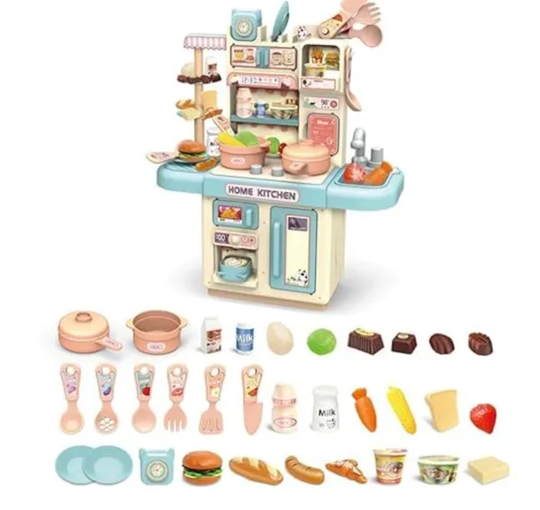 FAMNEST_JOYBOX_Kids_Pretend_Play_Kitchen_Set_|_Cooking_Role_Play_Toy_with_Running_Water_Sink_|_Light_Sound_and_Smoke_Effects_|_52cm_Accessories_for_Boys_Girls,_Ages_3+,_Pink