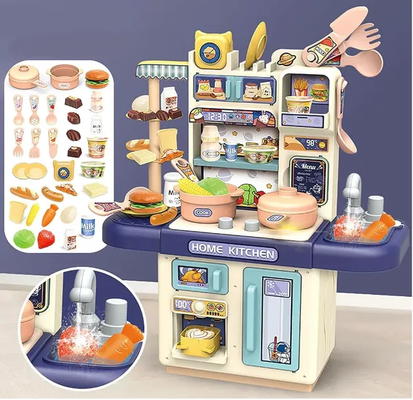 FAMNEST_JOYBOX_Kids_Pretend_Play_Kitchen_Set_|_Cooking_Role_Play_Toy_with_Running_Water_Sink_|_Light_Sound_and_Smoke_Effects_|_52cm_Accessories_for_Boys_Girls,_Ages_3+,_Pink