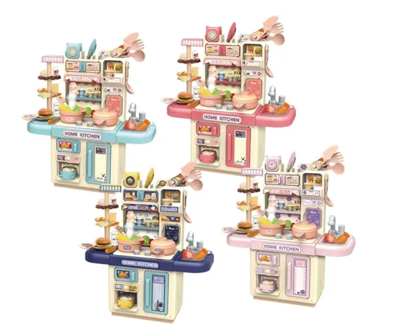 FAMNEST_JOYBOX_Kids_Pretend_Play_Kitchen_Set_|_Cooking_Role_Play_Toy_with_Running_Water_Sink_|_Light_Sound_and_Smoke_Effects_|_52cm_Accessories_for_Boys_Girls,_Ages_3+,_Pink