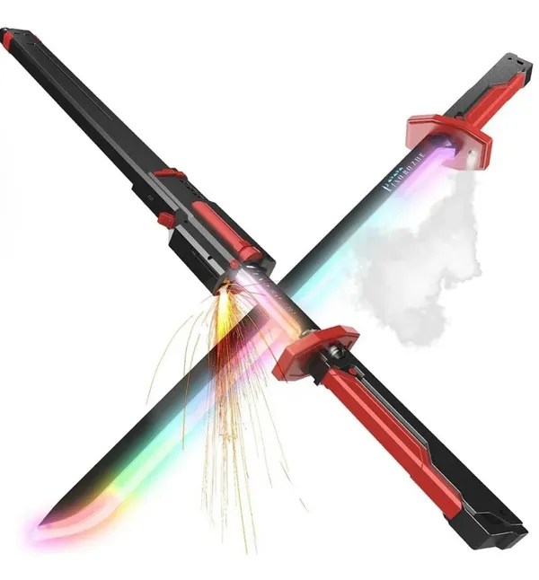 FAMNEST_JOYBOX_LED_Light_Sword_Toy_for_Kids_and_Adults_|_RGB_Gradient_Light_Saber_with_Sound_and_Spray_Mist_Effect_|_Type-C_Rechargeable_Battle_Katana_|_Battle_Toy_for_Kids,_Black_Red