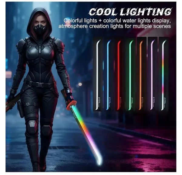 FAMNEST_JOYBOX_LED_Light_Sword_Toy_for_Kids_and_Adults_|_RGB_Gradient_Light_Saber_with_Sound_and_Spray_Mist_Effect_|_Type-C_Rechargeable_Battle_Katana_|_Battle_Toy_for_Kids,_Black_Red