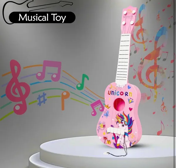 FAMNEST_JOYBOX_Kids_Toy_Guitar_|_4_String_Pink_Unicorn_Musical_Instrument_with_Tuning_Pegs_|_Beginner_Friendly_Mini_Educational_Toy,_Birthday_Gift_for_Boys_&_Girls_3+
