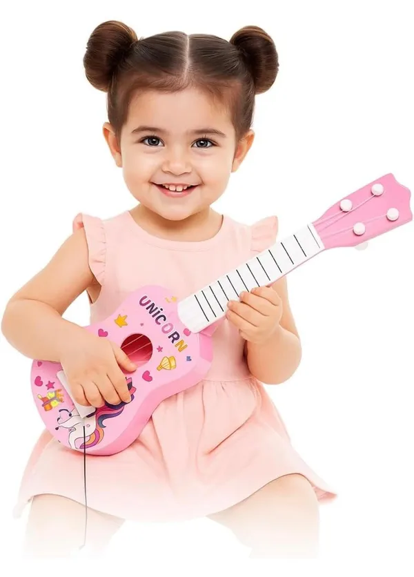 FAMNEST_JOYBOX_Kids_Toy_Guitar_|_4_String_Pink_Unicorn_Musical_Instrument_with_Tuning_Pegs_|_Beginner_Friendly_Mini_Educational_Toy,_Birthday_Gift_for_Boys_&_Girls_3+