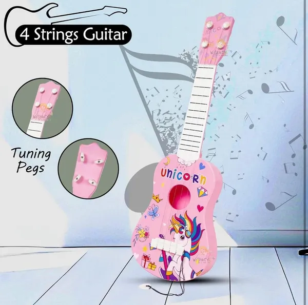 FAMNEST_JOYBOX_Kids_Toy_Guitar_|_4_String_Pink_Unicorn_Musical_Instrument_with_Tuning_Pegs_|_Beginner_Friendly_Mini_Educational_Toy,_Birthday_Gift_for_Boys_&_Girls_3+