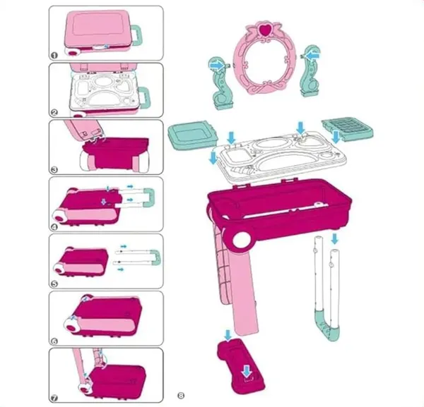 FAMNEST_JOYBOX_Kids_Beauty_Makeup_Trolley_Set_|_Pink_Pretend_Play_Dressing_Table_Vanity_Kit_with_Mirror_|_Rolling_Suitcase_and_Accessories_for_Girls_Ages_3+