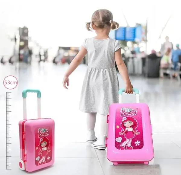 FAMNEST_JOYBOX_Kids_Beauty_Makeup_Trolley_Set_|_Pink_Pretend_Play_Dressing_Table_Vanity_Kit_with_Mirror_|_Rolling_Suitcase_and_Accessories_for_Girls_Ages_3+