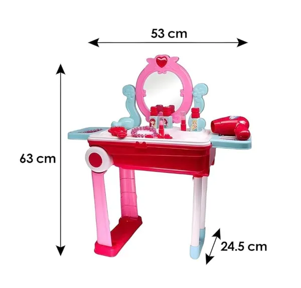 FAMNEST_JOYBOX_Kids_Beauty_Makeup_Trolley_Set_|_Pink_Pretend_Play_Dressing_Table_Vanity_Kit_with_Mirror_|_Rolling_Suitcase_and_Accessories_for_Girls_Ages_3+
