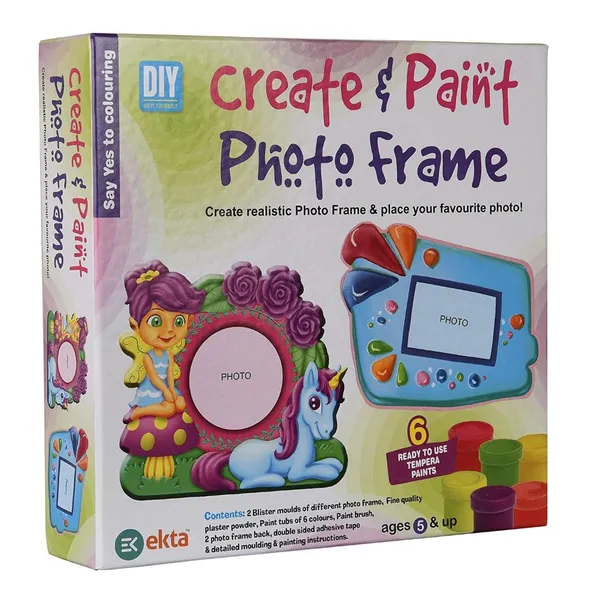 FAMNEST_JOYBOX_Create_&_Paint_Photo_Frame_DIY_Kit_|_Fairy_&_Unicorn_Theme_Plaster_Moulding_Craft_Set_with_6_Colors_|_2_Fram_Designs_|_Educational_Art_Gift_for_Kids_Girls_Ages_5+