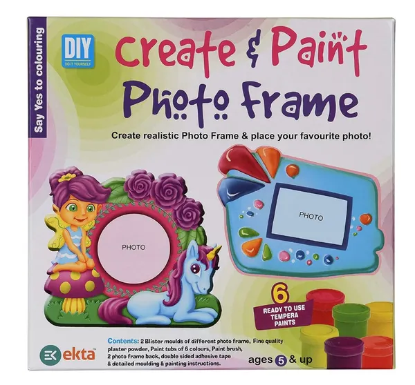 FAMNEST_JOYBOX_Create_&_Paint_Photo_Frame_DIY_Kit_|_Fairy_&_Unicorn_Theme_Plaster_Moulding_Craft_Set_with_6_Colors_|_2_Fram_Designs_|_Educational_Art_Gift_for_Kids_Girls_Ages_5+