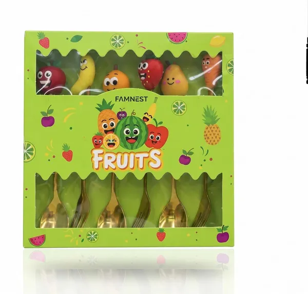 FAMNEST_JOYBOX_6_Piece_Fruit_Theme_Kids_Cutlery_Set_|_Premium_Gold_Plated_Stainless_Steel_Spoons_and_Forks_with_Detachable_Handles_|_Toddler_Utensils_Gift_|_3_Forks_&_3_Spoons