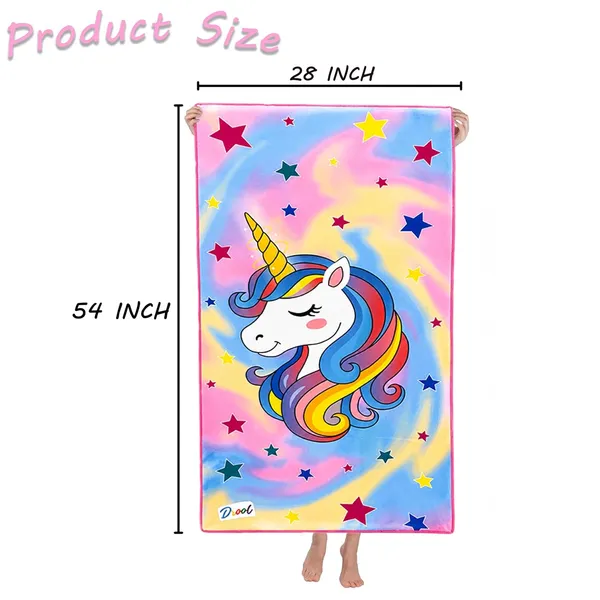 FAMNEST_JOYBOX_Unicorn_Cartoon_Kids_Bath_Towel_|_54x28_Inch_Soft_Quick_Dry_Beach_Pool_Towel_for_Boys_Girls_|_Lightweight_Skin-Friendly_Daily_Shower_Wrap