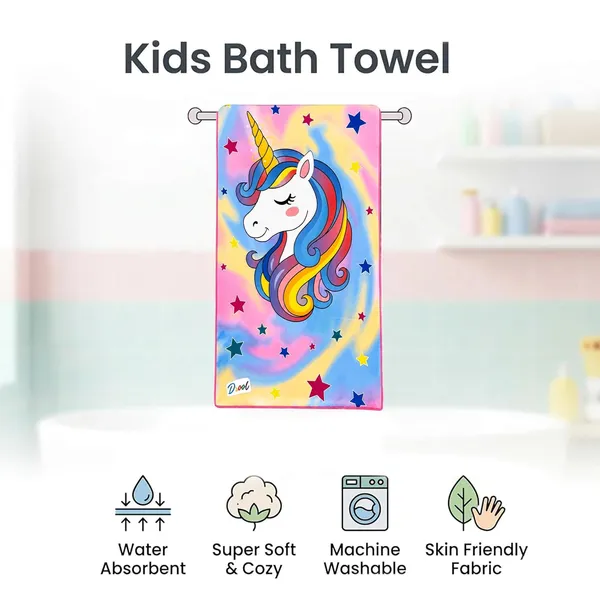 FAMNEST_JOYBOX_Unicorn_Cartoon_Kids_Bath_Towel_|_54x28_Inch_Soft_Quick_Dry_Beach_Pool_Towel_for_Boys_Girls_|_Lightweight_Skin-Friendly_Daily_Shower_Wrap