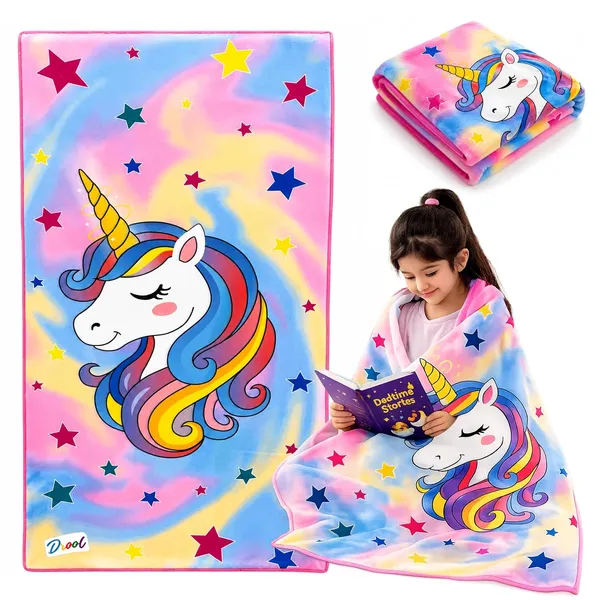 FAMNEST_JOYBOX_Unicorn_Cartoon_Kids_Bath_Towel_|_54x28_Inch_Soft_Quick_Dry_Beach_Pool_Towel_for_Boys_Girls_|_Lightweight_Skin-Friendly_Daily_Shower_Wrap