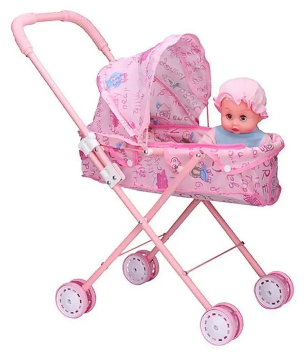 FAMNEST_JOYBOX_Baby_Doll_Stroller_Toy_Set_(Stroller_and_Doll_or_baby)_|_Foldable,_Pink_or_Purple_Pram,_12_Inch_Realistic_Doll_and_Canopy,_Pretend_Play_Nursery_Accessories,_Gift_for_Girls