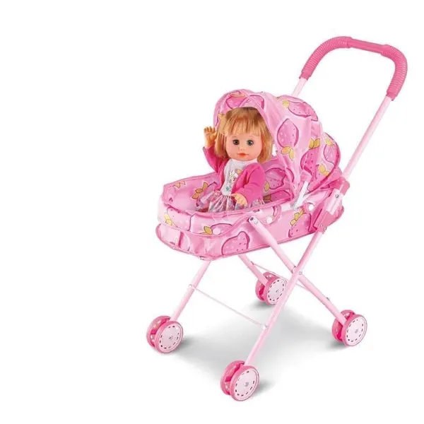 FAMNEST_JOYBOX_Baby_Doll_Stroller_Toy_Set_(Stroller_and_Doll_or_baby)_|_Foldable,_Pink_or_Purple_Pram,_12_Inch_Realistic_Doll_and_Canopy,_Pretend_Play_Nursery_Accessories,_Gift_for_Girls
