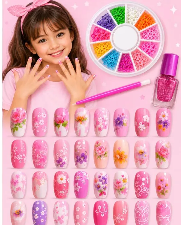 Famnest_Joybox_DIY_Nail_Art_Kit_for_Girls_â€“_Kids_Press-On_Nails_Set_with_Glitter_Nail_Polish,_Nail_Decorations_Wheel,_Nail_Art_Applicator_Tool,_Cute_Princess_Nail_Design_Toy_Gift_for_Girls_Age_5-12_Years_-_Pack_of_2