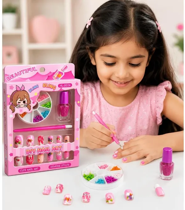 Famnest_Joybox_DIY_Nail_Art_Kit_for_Girls_â€“_Kids_Press-On_Nails_Set_with_Glitter_Nail_Polish,_Nail_Decorations_Wheel,_Nail_Art_Applicator_Tool,_Cute_Princess_Nail_Design_Toy_Gift_for_Girls_Age_5-12_Years_-_Pack_of_2