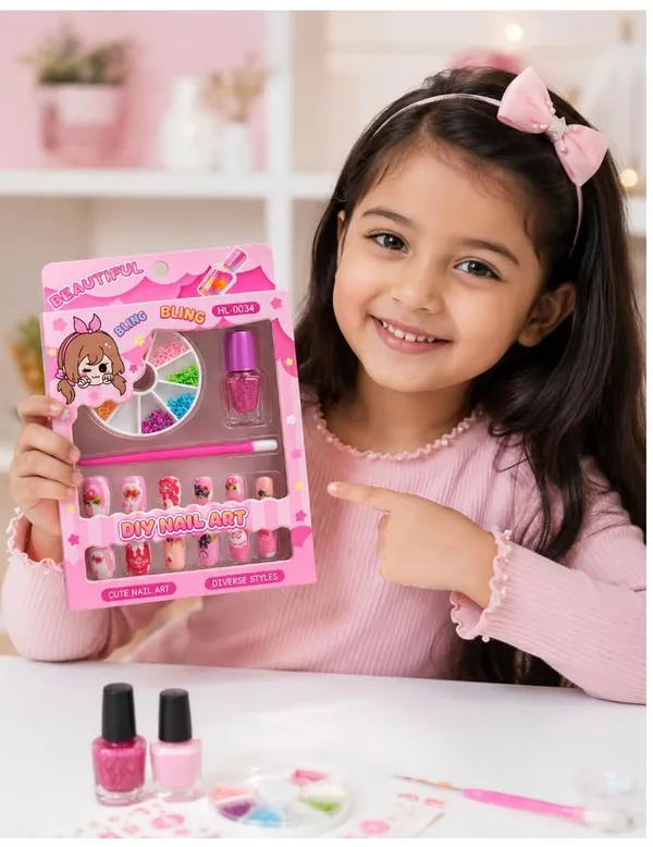 Famnest_Joybox_DIY_Nail_Art_Kit_for_Girls_â€“_Kids_Press-On_Nails_Set_with_Glitter_Nail_Polish,_Nail_Decorations_Wheel,_Nail_Art_Applicator_Tool,_Cute_Princess_Nail_Design_Toy_Gift_for_Girls_Age_5-12_Years_-_Pack_of_2
