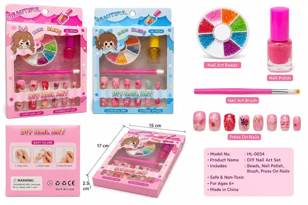 FAMNEST_JOYBOX_2_Pack_DIY_Nail_Art_Kit_for_Girls_|_Purple_&_Yellow_Press-On_Nails_Set_with_Glitter_Polish_|_Decorative_Charms_|_Beauty_Toy_Gift_Ages_5-12