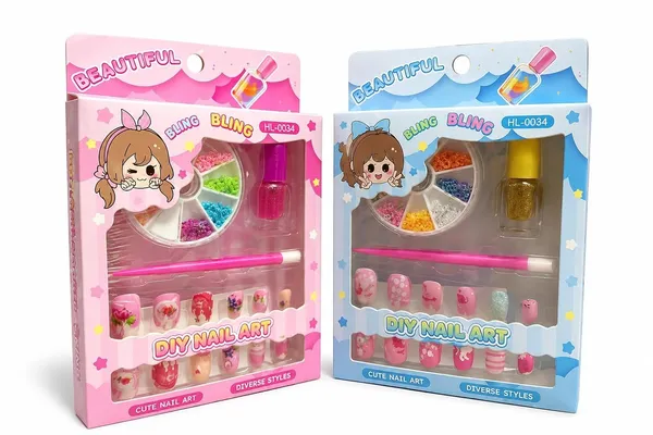 FAMNEST_JOYBOX_2_Pack_DIY_Nail_Art_Kit_for_Girls_|_Purple_&_Yellow_Press-On_Nails_Set_with_Glitter_Polish_|_Decorative_Charms_|_Beauty_Toy_Gift_Ages_5-12