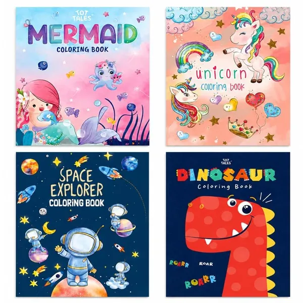 FAMNEST_JOYBOX_4_Pack_Coloring_Books_for_Kids_Ages_4-8_|_24_Pages_Unicorn_Mermaid_Space_Dinosaur_Activity_Book_Set_for_Boys_&_Girls|_Drawing_Book_for_Toddlers_(Mix_of_4_Books)