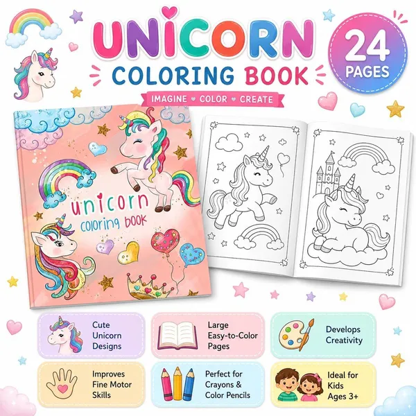 FAMNEST_JOYBOX_4_Pack_Coloring_Books_for_Kids_Ages_4-8_|_24_Pages_Unicorn_Mermaid_Space_Dinosaur_Activity_Book_Set_for_Boys_&_Girls|_Drawing_Book_for_Toddlers_(Mix_of_4_Books)