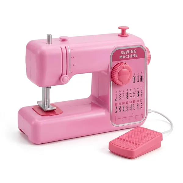 FAMNEST_JOYBOX_Kids_Toy_Sewing_Machine_with_Light_Music_and_Foot_Pedal_|_Battery_Operated_Pretend_Play_Small_Home_Appliance_Roleplay_Toy_for_Girls,_Pink