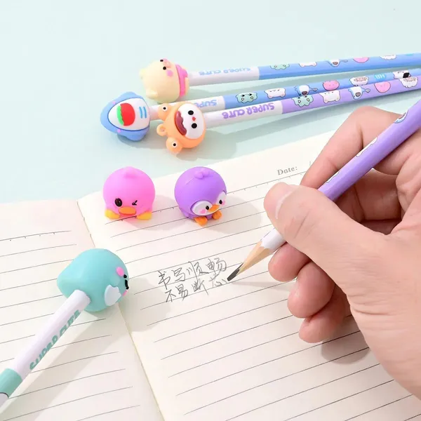 FAMNEST_JOYBOX_Pink_Cute_Cartoon_HB_Pencils_Set_for_Kids_|_6_Pics_of_Animal_Eraser_Topper_Pencils_|_Smooth_Writing_School_Stationery_Gift_for_Boys_&_Girls_|_Cute_Pencils_for_Children,_Pink_Set