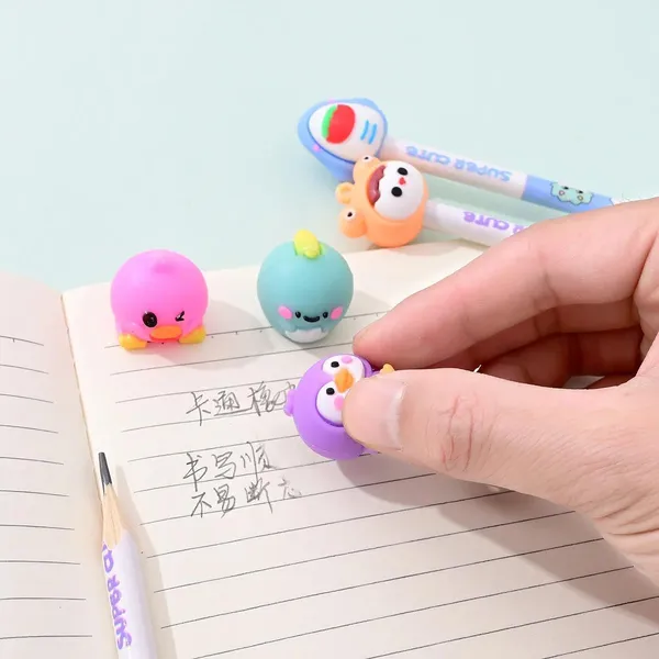 FAMNEST_JOYBOX_Pink_Cute_Cartoon_HB_Pencils_Set_for_Kids_|_6_Pics_of_Animal_Eraser_Topper_Pencils_|_Smooth_Writing_School_Stationery_Gift_for_Boys_&_Girls_|_Cute_Pencils_for_Children,_Pink_Set