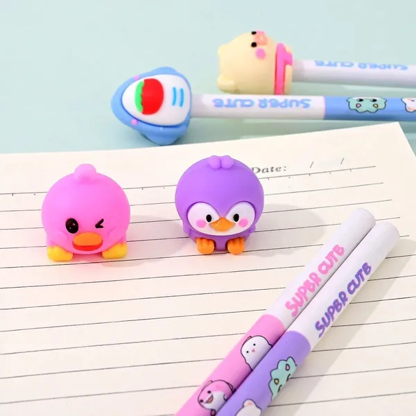 FAMNEST_JOYBOX_Pink_Cute_Cartoon_HB_Pencils_Set_for_Kids_|_6_Pics_of_Animal_Eraser_Topper_Pencils_|_Smooth_Writing_School_Stationery_Gift_for_Boys_&_Girls_|_Cute_Pencils_for_Children,_Pink_Set