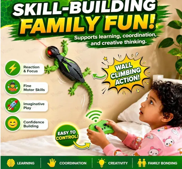 FAMNEST_JOYBOX_Wall_Climbing_Remote_Control_Gecko_Toy_for_Kids,_2.4GHz_RC_Lizard_with_Glowing_LED_Eyes,_Floor_&_Wall_Mode,_Climbs_Walls,_Glass_&_Ceiling,_USB_Rechargeable,_Gift_for_Boys_&_Girls