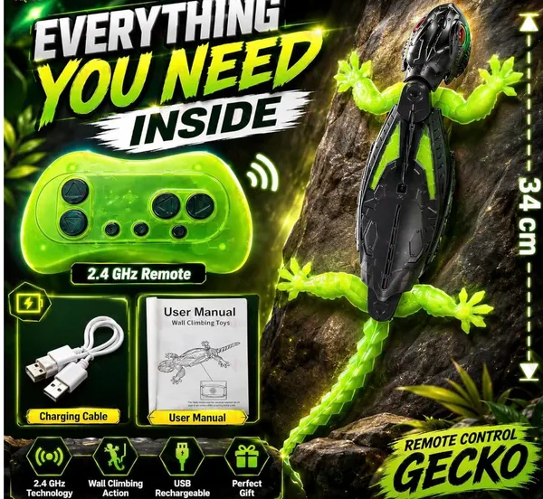 FAMNEST_JOYBOX_Wall_Climbing_Remote_Control_Gecko_Toy_for_Kids,_2.4GHz_RC_Lizard_with_Glowing_LED_Eyes,_Floor_&_Wall_Mode,_Climbs_Walls,_Glass_&_Ceiling,_USB_Rechargeable,_Gift_for_Boys_&_Girls
