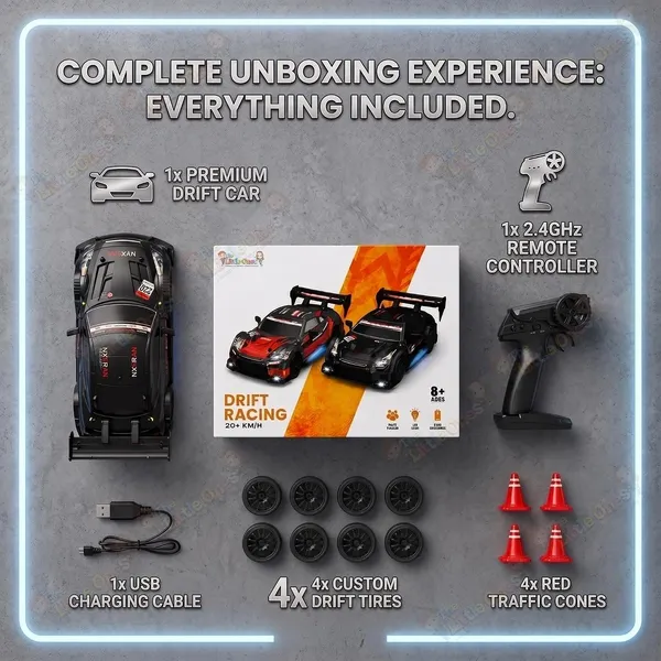 FAMNEST_JOYBOX_4x4_RC_Drifting_Car_for_Kids_|_1:24_Scale_High_Speed_Remote_Control_Drift_Cars_for_Children_|_2.4GHz,_Off_Road_Stunt,_360_Toy_with_LED_Lights_&_Cones_for_Boys_&_Girls,_ShadowDrift_Pro