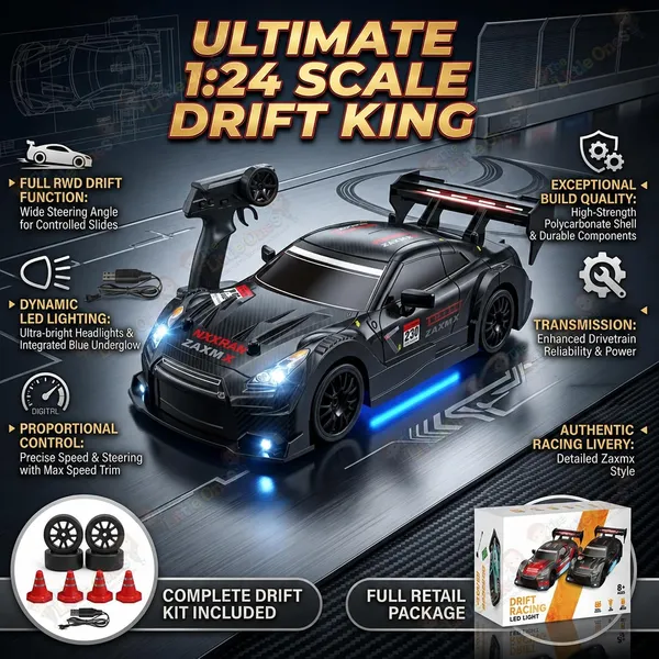 FAMNEST_JOYBOX_4x4_RC_Drifting_Car_for_Kids_|_1:24_Scale_High_Speed_Remote_Control_Drift_Cars_for_Children_|_2.4GHz,_Off_Road_Stunt,_360_Toy_with_LED_Lights_&_Cones_for_Boys_&_Girls,_ShadowDrift_Pro