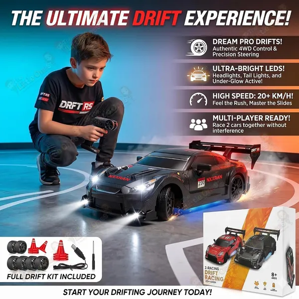 FAMNEST_JOYBOX_4x4_RC_Drifting_Car_for_Kids_|_1:24_Scale_High_Speed_Remote_Control_Drift_Cars_for_Children_|_2.4GHz,_Off_Road_Stunt,_360_Toy_with_LED_Lights_&_Cones_for_Boys_&_Girls,_ShadowDrift_Pro